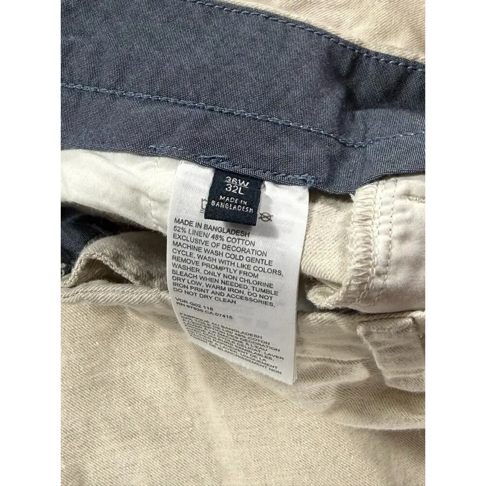 Nautica Pants Mens 36x32 Cream Linen Blend Casual Beach Cotton Trousers